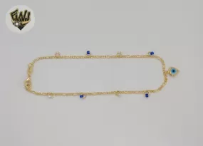 (1-0260) Gold Laminate - 2mm Link Charms Anklet - 9.5 - BGF