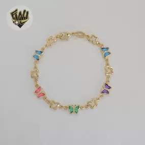 (1-0986) Gold Laminate - 6mm Multicolor Butterfly Link Bracelet - 6 - BGF