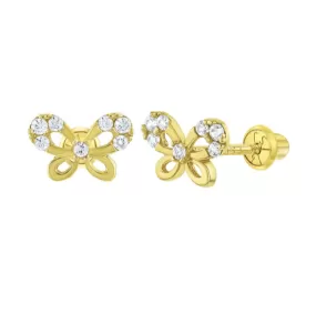 14k Gold plated Clear AAA CZ Butterfly Baby Children Screw Back Earrings