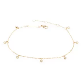 14k Tiny 7 Dangling Diamond Anklet