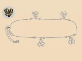 (2-0175-1) 925 Sterling Silver - 1mm Box Link Clover Anklet - 8.5