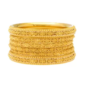 22K Yellow Gold Filigree Bangle Set of 6 (94.7gm)