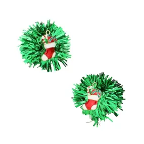 Enamel Christmas Sock Candy Cane Tinsel Earrings