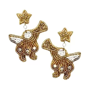 Felt Back Beaded Star Angel Link Dangle Earrings