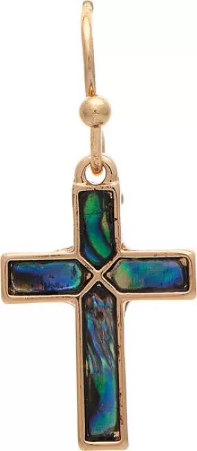 Gold Abalone Inlay Cross Earring