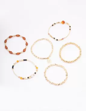 Gold Evil Eye Beaded Bracelet 6-Pack