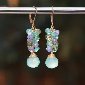 Hanalei - Tourmaline Multi Gemstone Cluster Drop Earrings