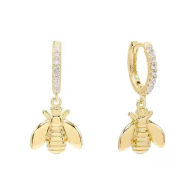 Huggie Hoop Earrings with Fun Bee Pendant