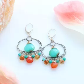 Juliette - Multi Gemstone Rustic Chandelier Silver Earrings