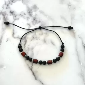 Mens Black Onyx and Rosewood Beaded Adjustable Bracelet