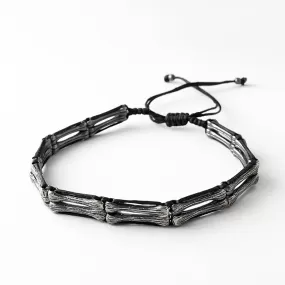 Men's Handmade Strand Bracelet Silver Bones & Black Thread