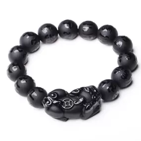 Natural Obsidian Fengshui Pixiu Beaded Bracelet