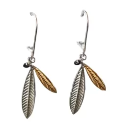 Olive Leaf drop earrings Silver and Gold