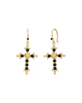 Onyx Rose Cross Hoops- Gold