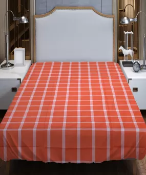 Orange white handloom cotton double bed bedsheet