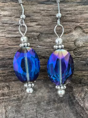 Oval Blue Crystal Earrings