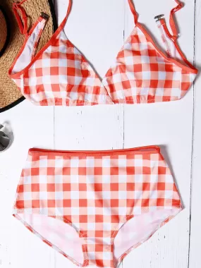 Pattern Plaid High-waisted Bikini Sets