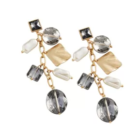 Pearl Geometric Bead Link Dangle Earrings