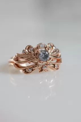 READY TO SHIP: Damariss set in 14K rose gold, salt and pepper diamond 4 mm, moissanites, RING SIZE - 7 US