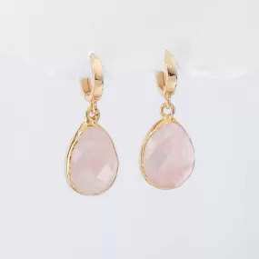 Rose Quartz Huggie Earrings • Chunky 14k Gold Filled Hoops • Non Tarnish Waterproof • Minimalist Summer Aesthetic • Perfect for Daily Wear