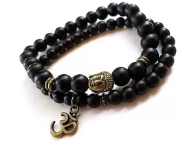 Set of 2 Buddha Yoga and Meditation Black Onyx & Matte Agate Bracelet