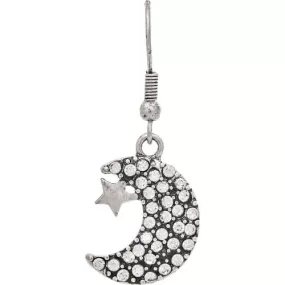 Silver Glittery Crescent Moon Earrings