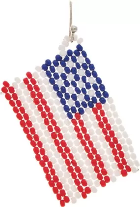 Silver Seed Bead American Flag Patriotic Earrings