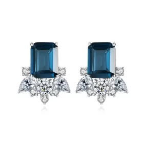 Square Cut Sapphire 925 Sterling Silver Stud Earrings