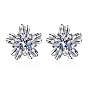 Sterling Silver Flower Moissanite Stud Earrings for Women