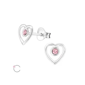 Sterling Silver Open Hearts with Pink La Crystale CZ Baby Children Earrings