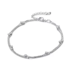 Sterling Silver Two Lines Beads Anklet For Women