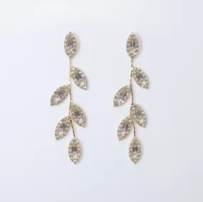 Swarovski Crystal Vine Leaves Earrings, Long Bridal Jewelry, Bridal Earrings And Necklace, Statement Earrings Cz .