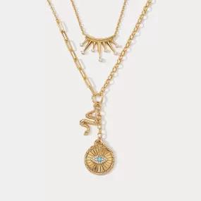 Talisman Evil Eye Crown Layered Necklace