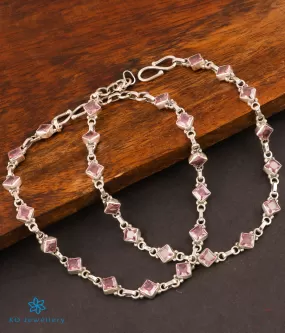 The Pahal Silver Gemstone Anklets (Pink)