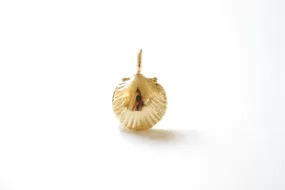 Vermeil Gold Wholesale Shell Charm - sea life nautical beach charm, 18 karat gold plated over sterling silver, gold clam shell charm pendant, 70