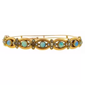 Victorian Opal & Pearl Bangle Bracelet